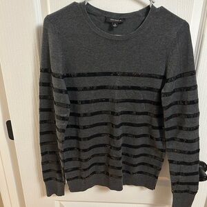 Ann Taylor Gray and Black Striped Sweater